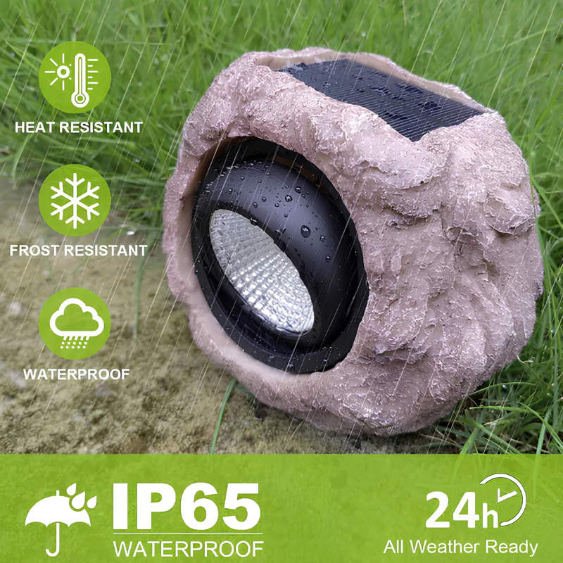 Lámpara solar exterior – iluminación estilo piedra natural