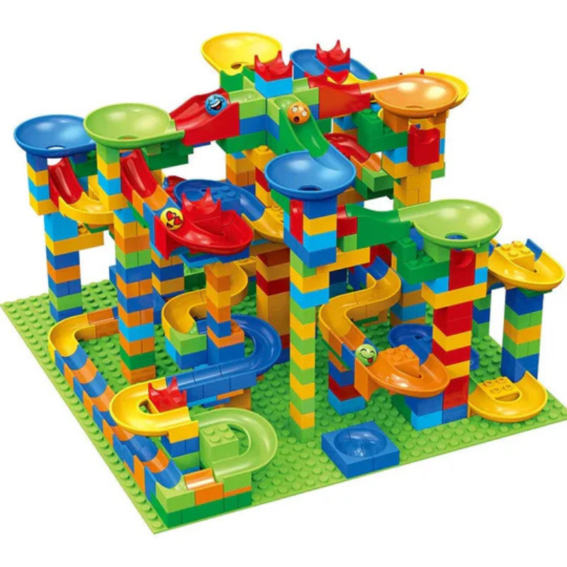 Juguete de construcción con circuito modular de canicas