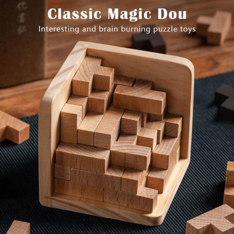 Rompecabezas cúbico 3D de madera – juego de lógica para niños