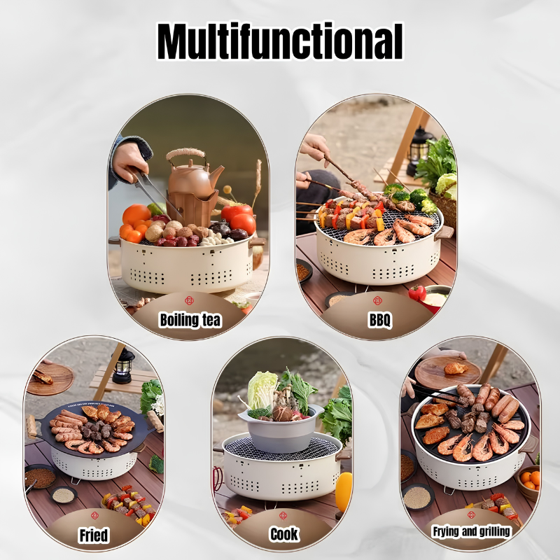 Barbacoa de carbón portátil – parrilla redonda desmontable para exteriores