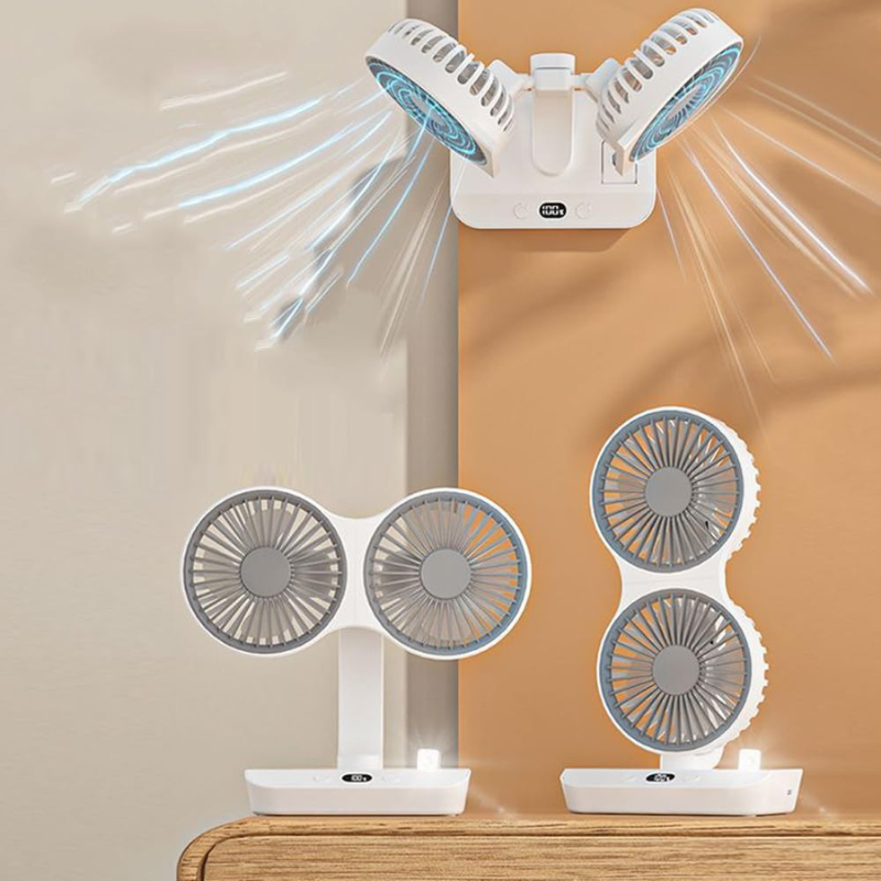 Ventilador Doble Cabezal Recargable y Ajustable