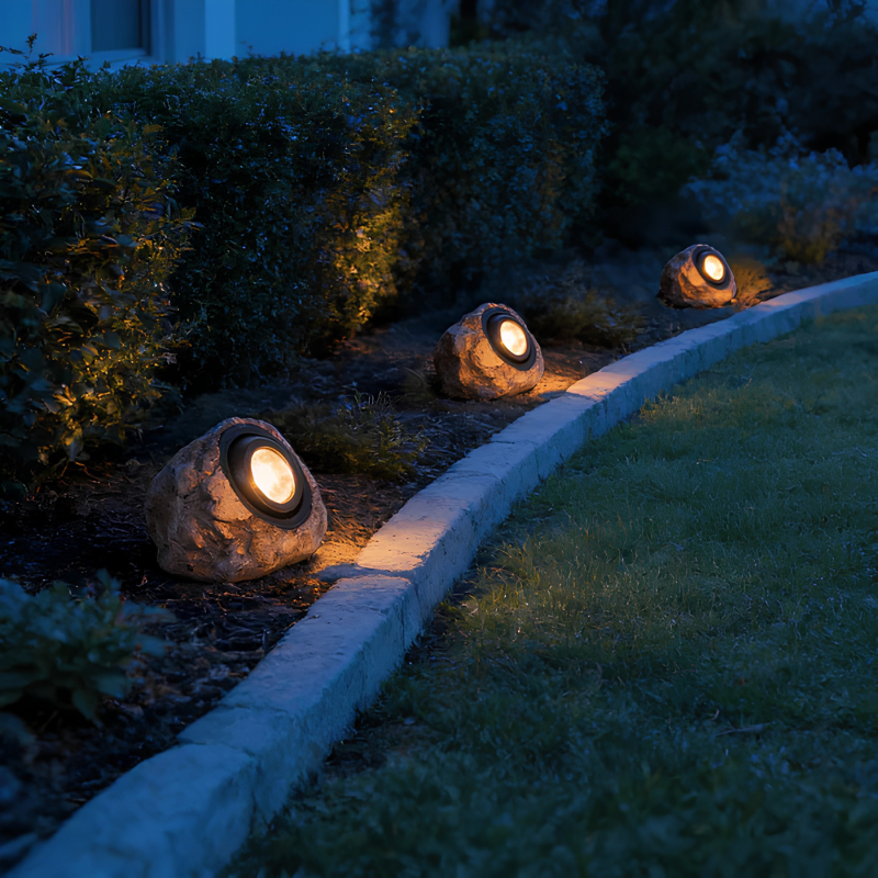 Lámpara solar exterior – iluminación estilo piedra natural