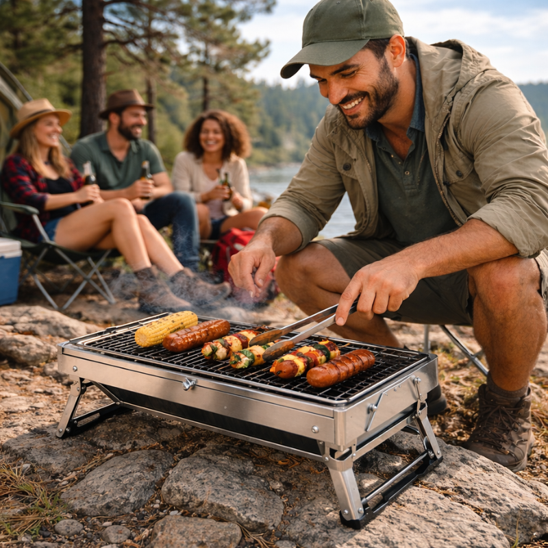 Parrilla plegable compacta – barbacoa práctica en cualquier lugar