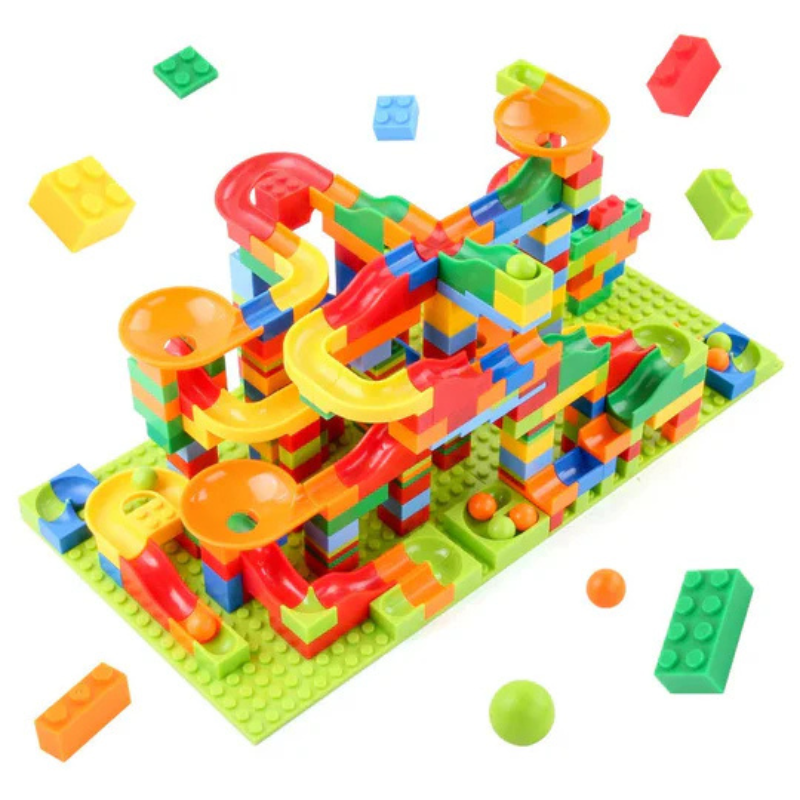 Juguete de construcción con circuito modular de canicas