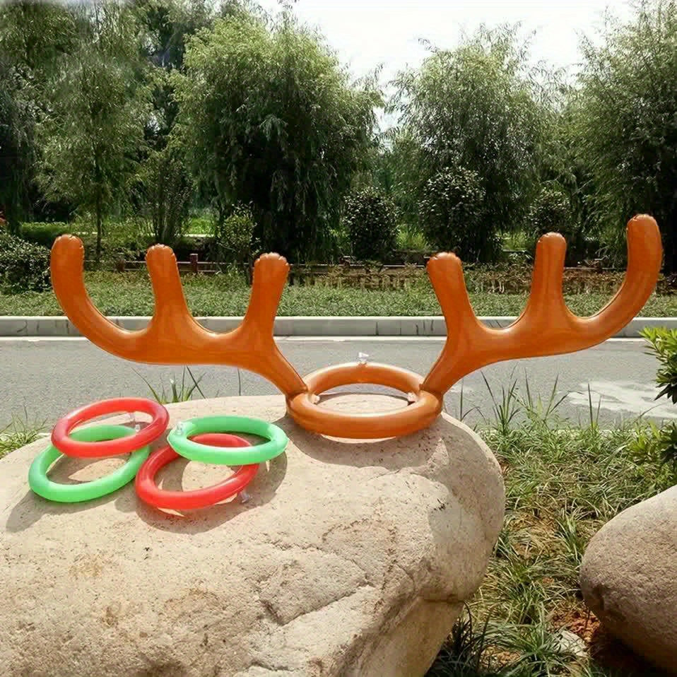 Juego de Lanzamiento de Aros con Cuernos de Reno Inflable - Divertido Juego de Navidad y Fiesta
