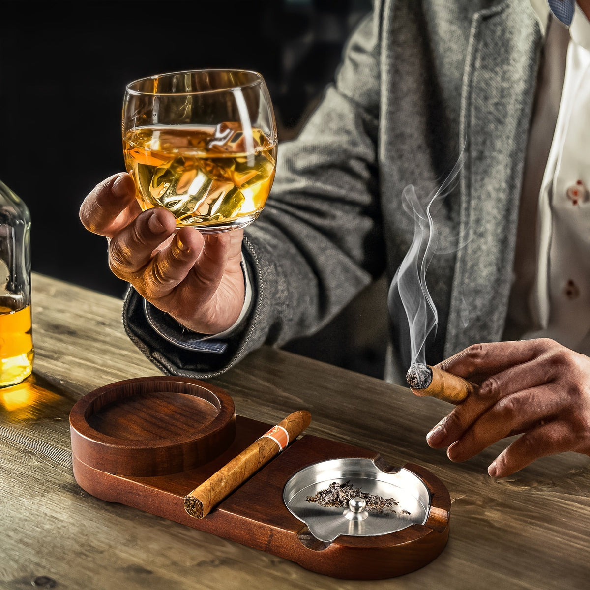 Cenicero Creativo para Puros y Bandeja para Vaso de Whiskey - El Regalo Perfecto para el Día del Padre o Regalo Corporativo