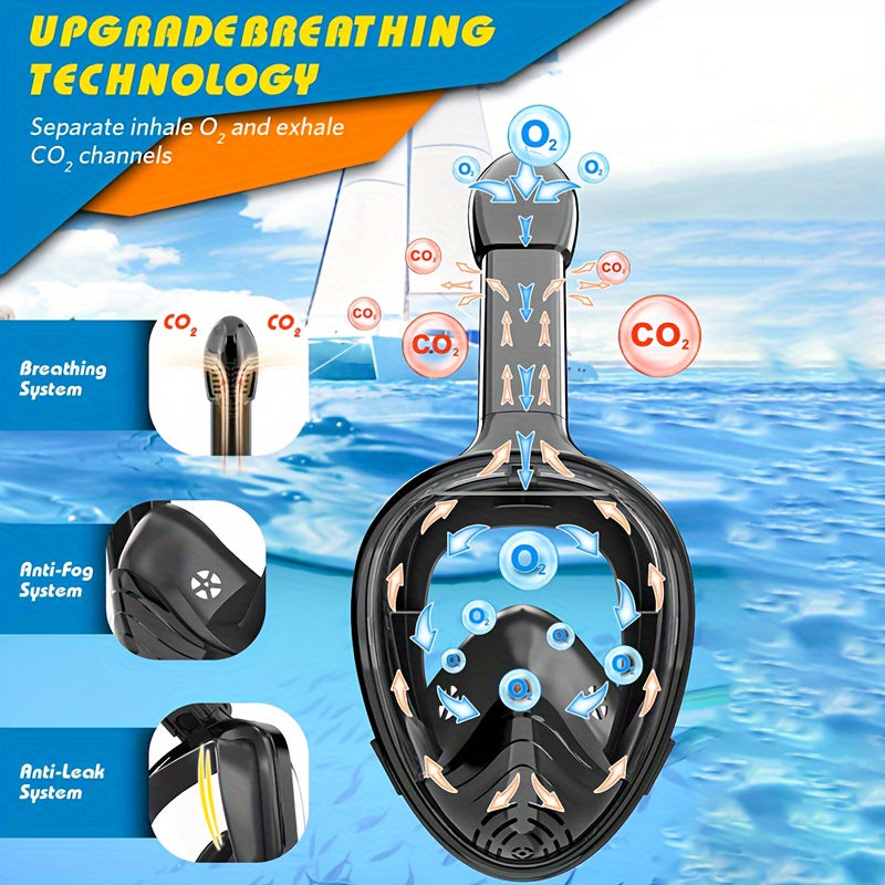 Máscara de Snorkel de Cara Completa – Visión Panorámica de 180° y Montaje para Cámara para una Experiencia Subacuática Perfecta