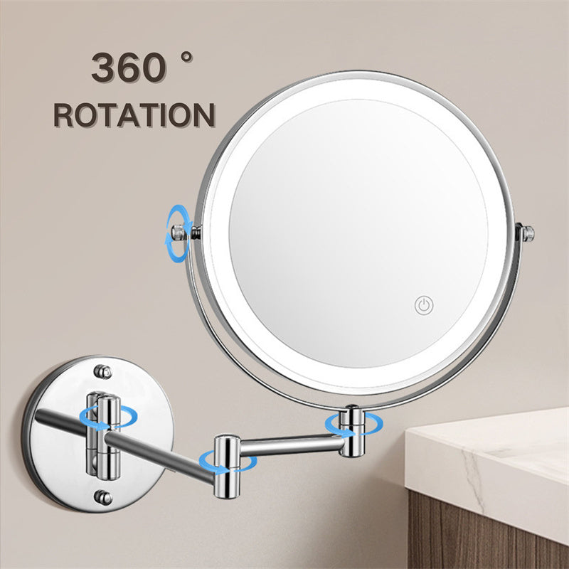 Kalsten | Espejo de afeitar montado en la pared recargable | Rotación de 360°. Ampliación 1X/10X y iluminación LED ajustable para uso en el baño