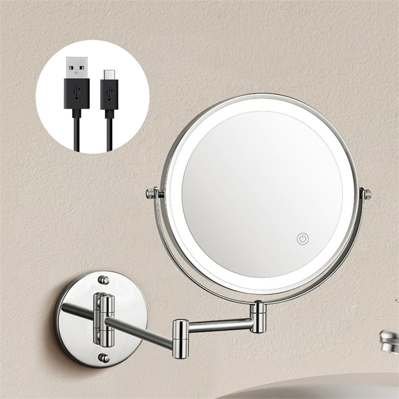 Kalsten | Espejo de afeitar montado en la pared recargable | Rotación de 360°. Ampliación 1X/10X y iluminación LED ajustable para uso en el baño