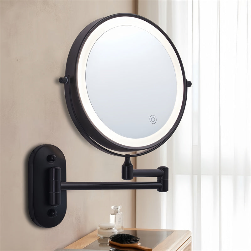 Kalsten | Espejo de afeitar montado en la pared recargable | Rotación de 360°. Ampliación 1X/10X y iluminación LED ajustable para uso en el baño