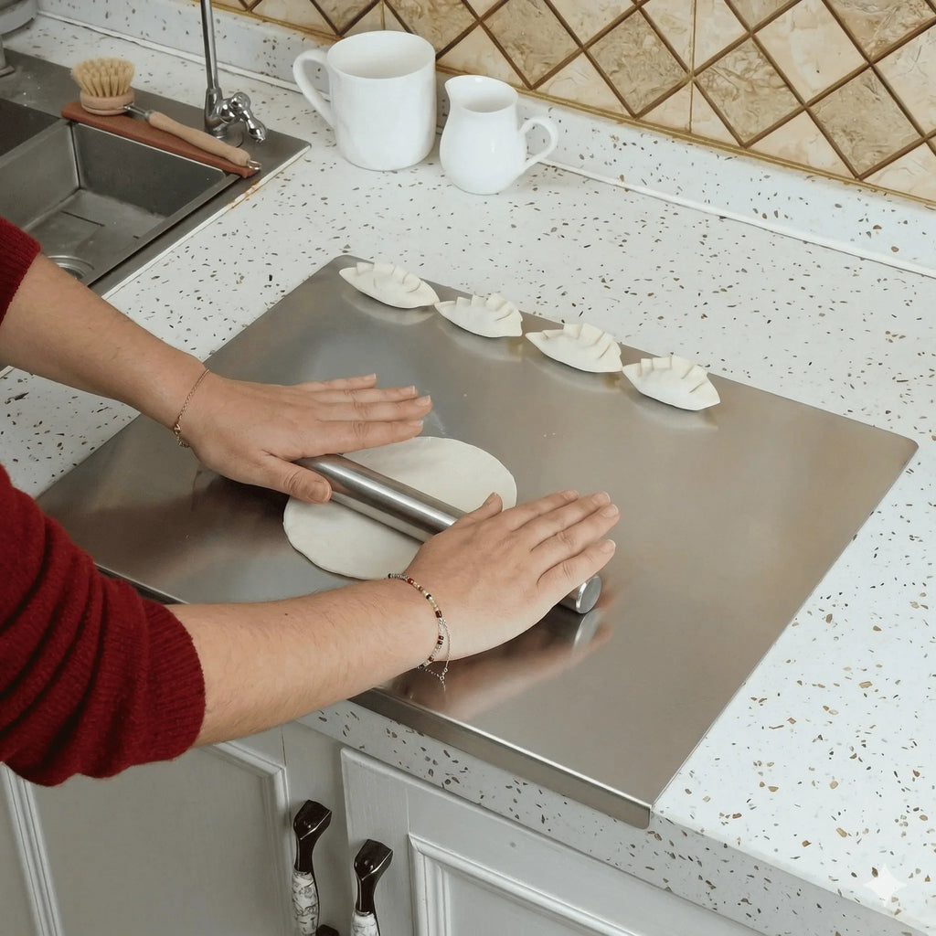 Tabla de cortar de acero inoxidable antideslizante para cocina y repostería