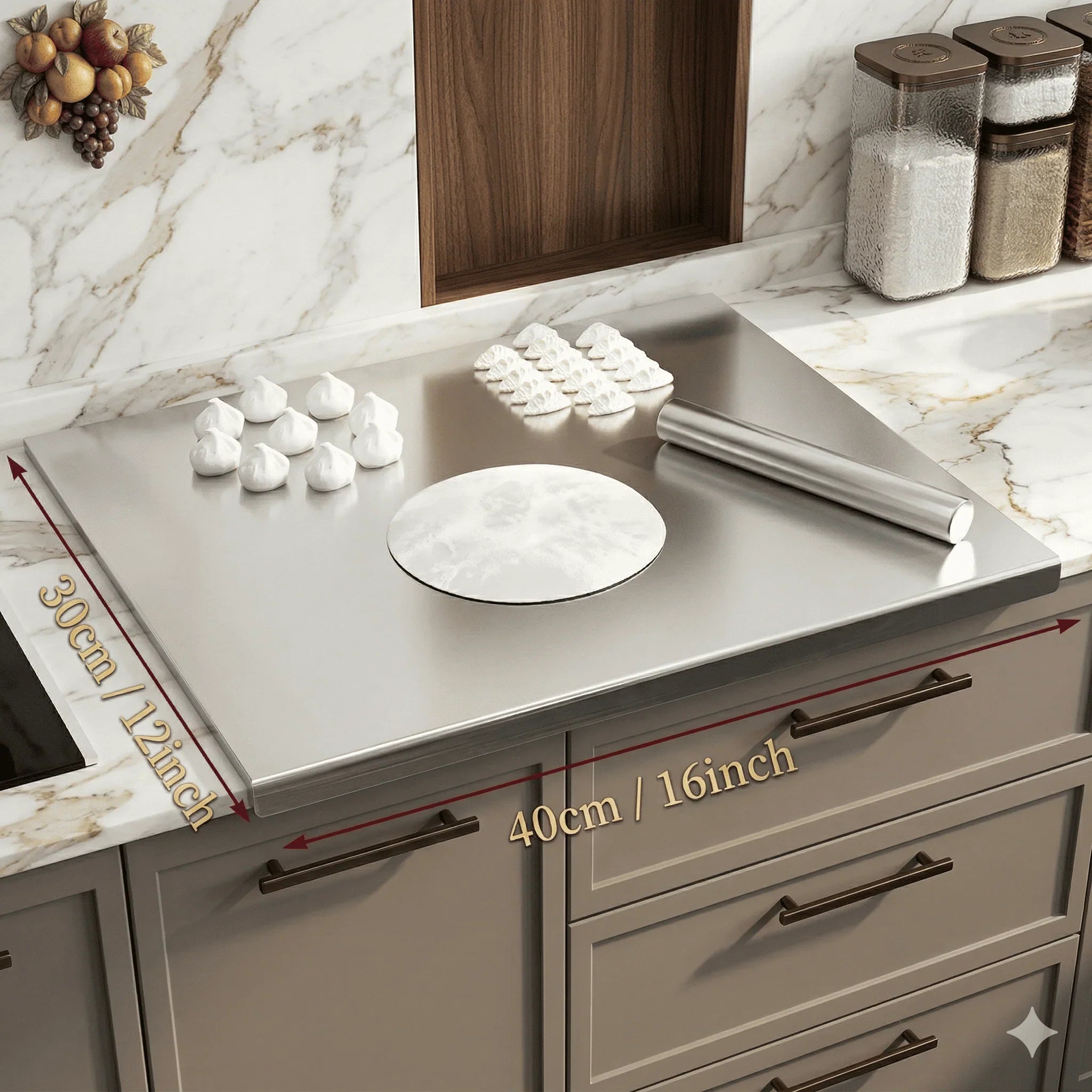 Tabla de cortar de acero inoxidable antideslizante para cocina y repostería