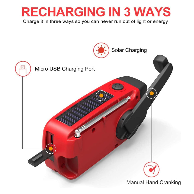 Radio de Emergencia Autopropulsada – Manivela, Solar, Linterna y Powerbank – Radio FM/AM, Indispensable para Desastres y Emergencias