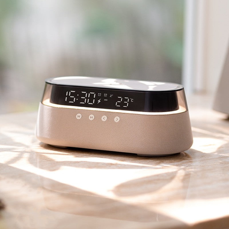 Lisslune | Reloj Despertador con Luz Nocturna y Carga Inalámbrica Altavoz Bluetooth Retro