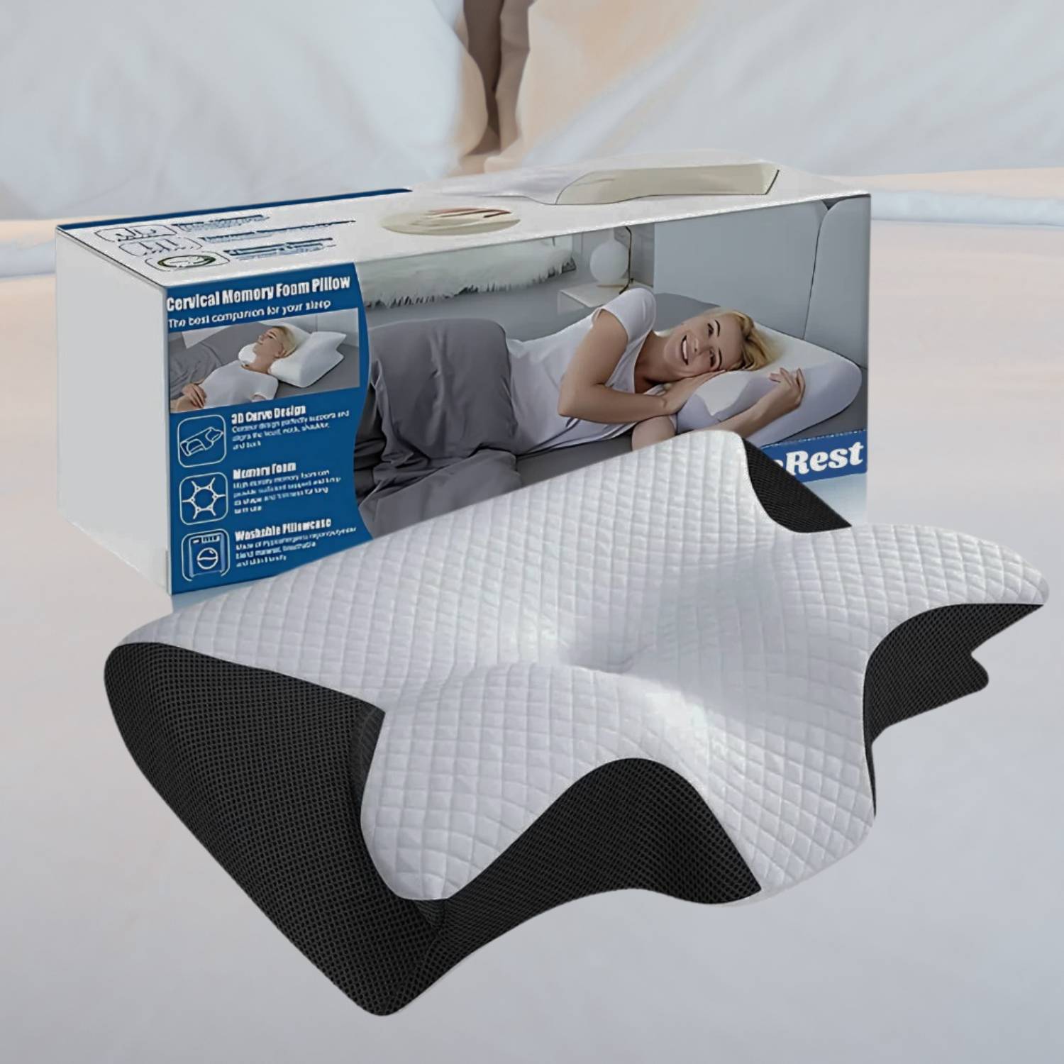 Cojín de Espuma Viscoelástica de Confort Adaptativo – Asegura la Alineación Correcta del Cuello y los Hombros – Tejido Transpirable para una Mejora del Flujo de Aire