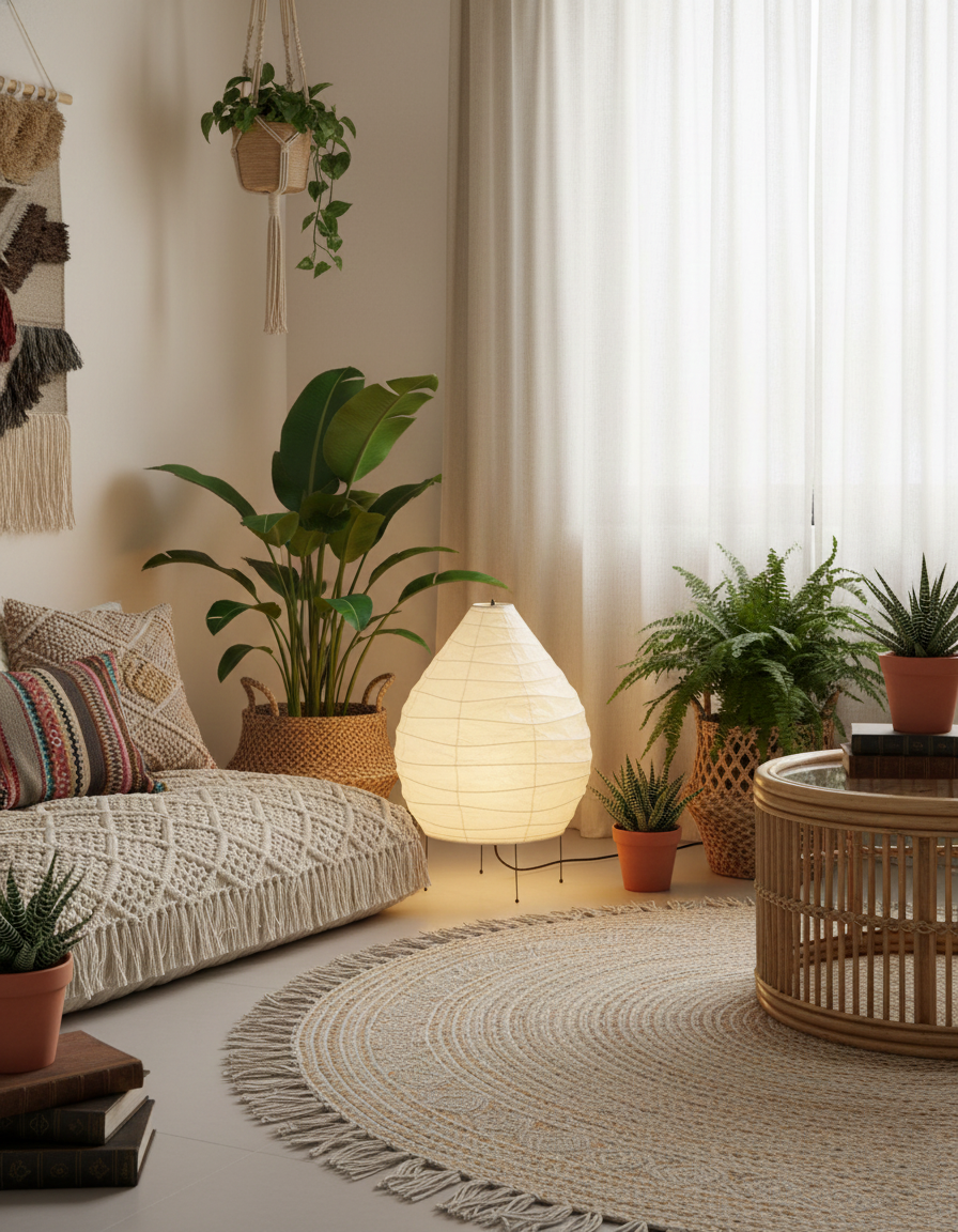 Lámpara de Mesa y Suelo Minimalista Akari 22N - Pantalla de Papel Washi para Dormitorio y Sala de Estar
