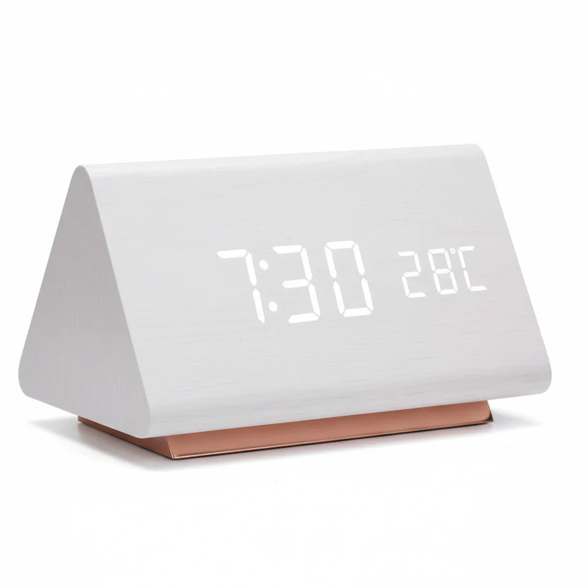 Reloj Despertador Futura Efecto Madera LED Con Tres Alarmas, Indicador de Temperatura, Brillo Ajustable