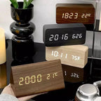 Reloj Despertador Futura Efecto Madera LED Con Tres Alarmas, Indicador de Temperatura, Brillo Ajustable