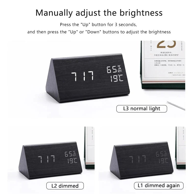 Wekker - WoodWatch - Pantalla LED - Control por voz