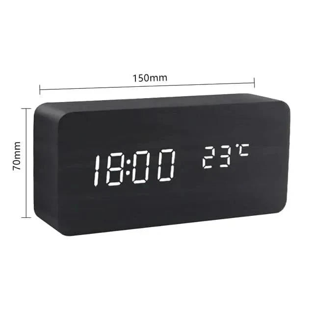 Reloj Despertador Futura Efecto Madera LED Con Tres Alarmas, Indicador de Temperatura, Brillo Ajustable