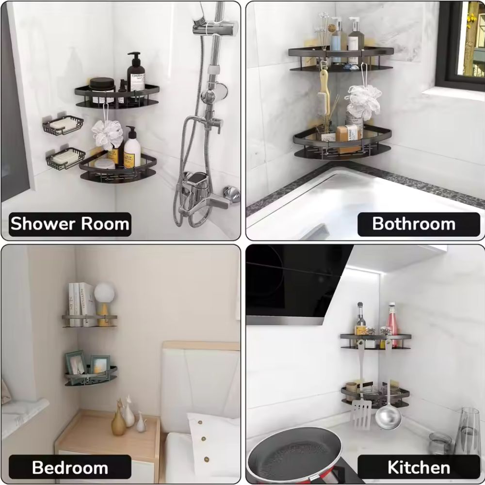 ALUMACURVE – Almacenamiento Moderno en Esquinas para una Ducha Sin Desorden
