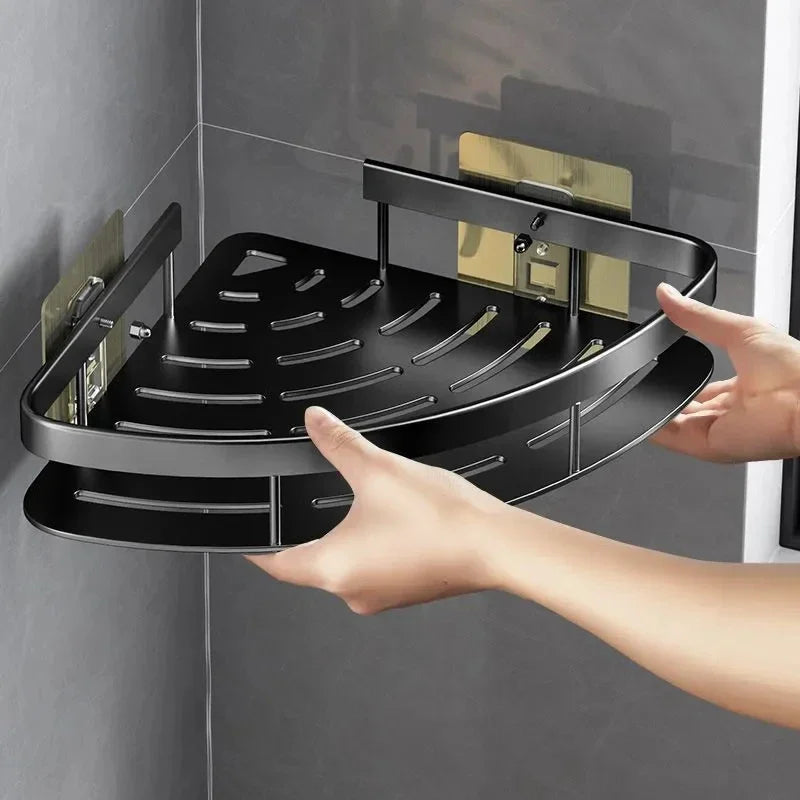 Perchero de Esquina de Aluminio para el Baño – Organizador Funcional para Champú y Accesorios