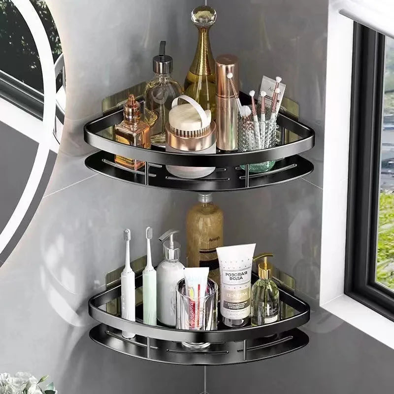 Perchero de Esquina de Aluminio para el Baño – Organizador Funcional para Champú y Accesorios