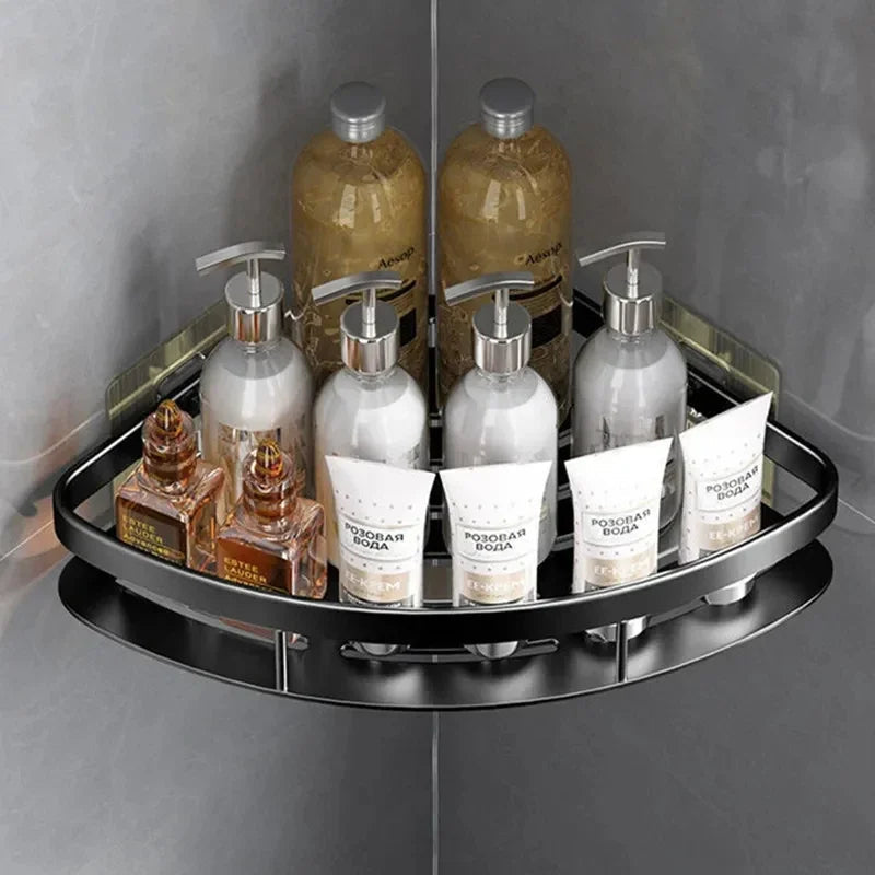 Perchero de Esquina de Aluminio para el Baño – Organizador Funcional para Champú y Accesorios