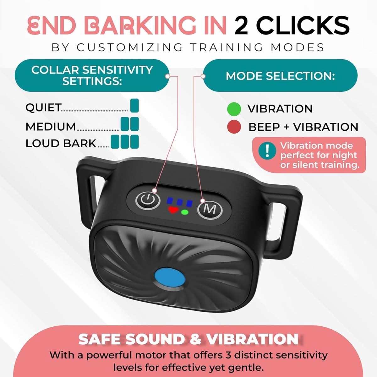BARKCALM MINI – Collier anti-aboiement doux avec son & vibration pour petits chiens