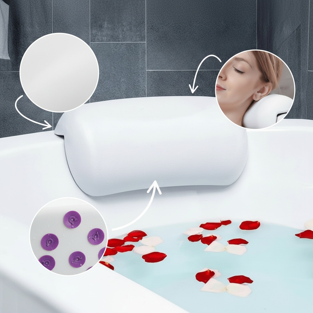 AQUACLOUD Almohada de Baño Premium – Ergonómica y Antideslizante para Baños Relajantes