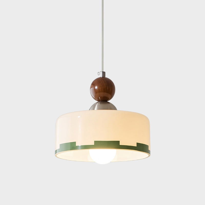 Lámpara Colgante de Vidrio y Madera en Diseño Mid Century