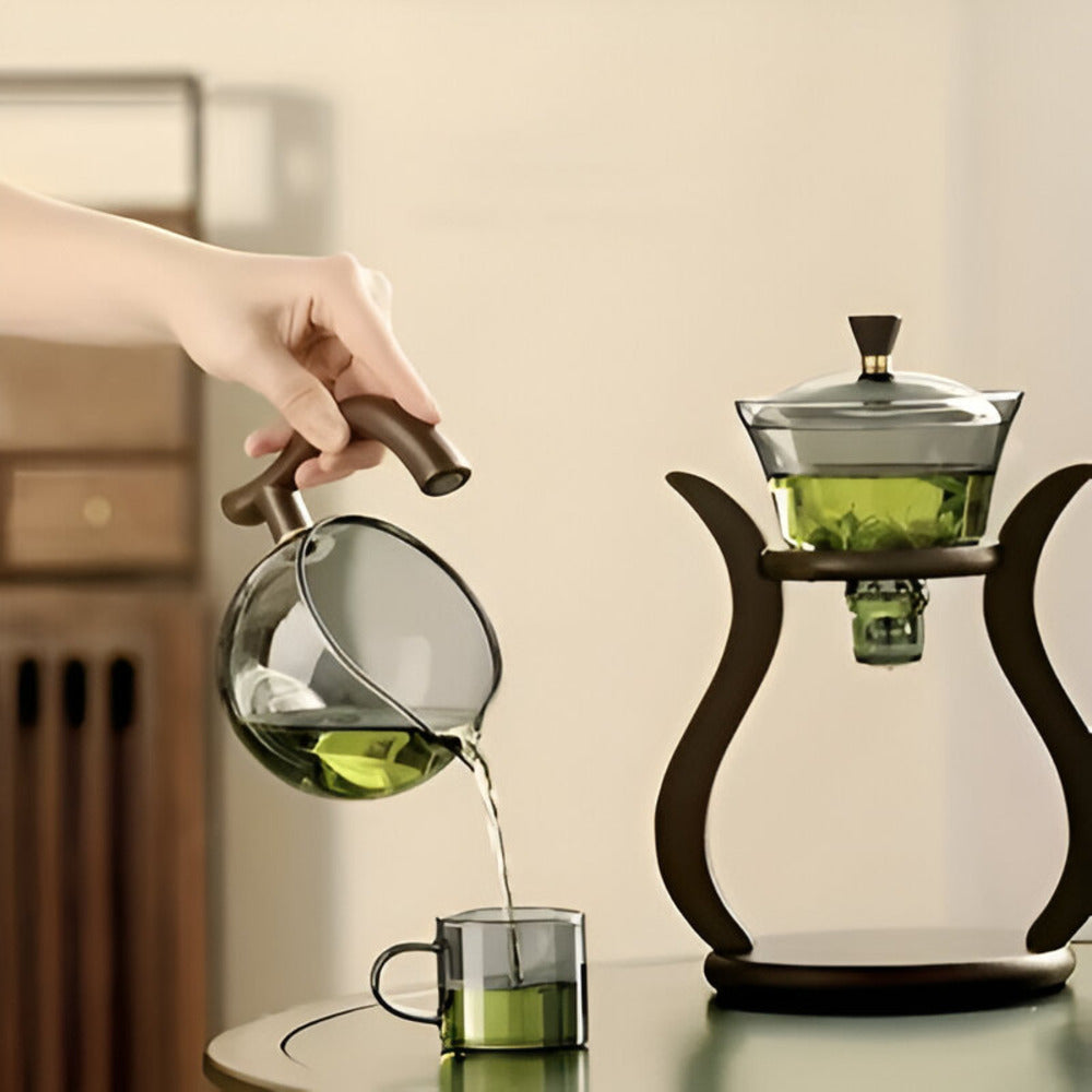 Juego de Tetera de Vidrio Magnético Artesanal con Infusor – Elegante Tetera de Vidrio Sin Goteo para Té de Hoja Suelta