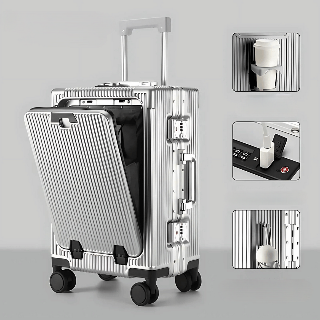 Lisslune | Manhattan Pro – Maleta de Mano de Concha Dura con Estructura de Aluminio (20 pulgadas, 40 Litros), Compartimento para Portátil y Puertos USB