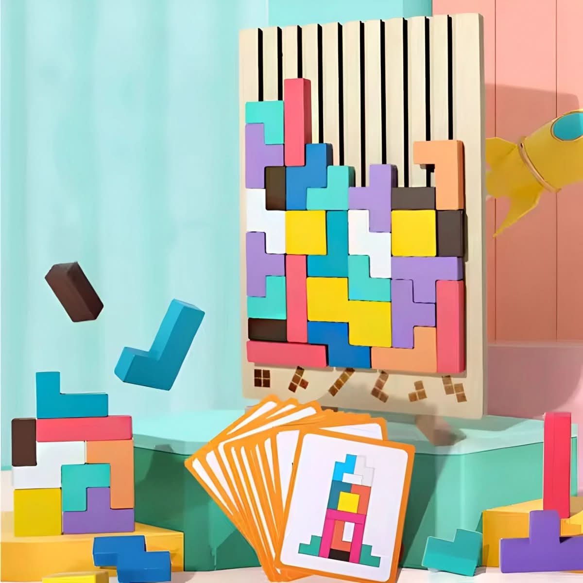BRIQLEARN – Tetris de madera Montessori para apilar creativamente y entrenamiento lógico