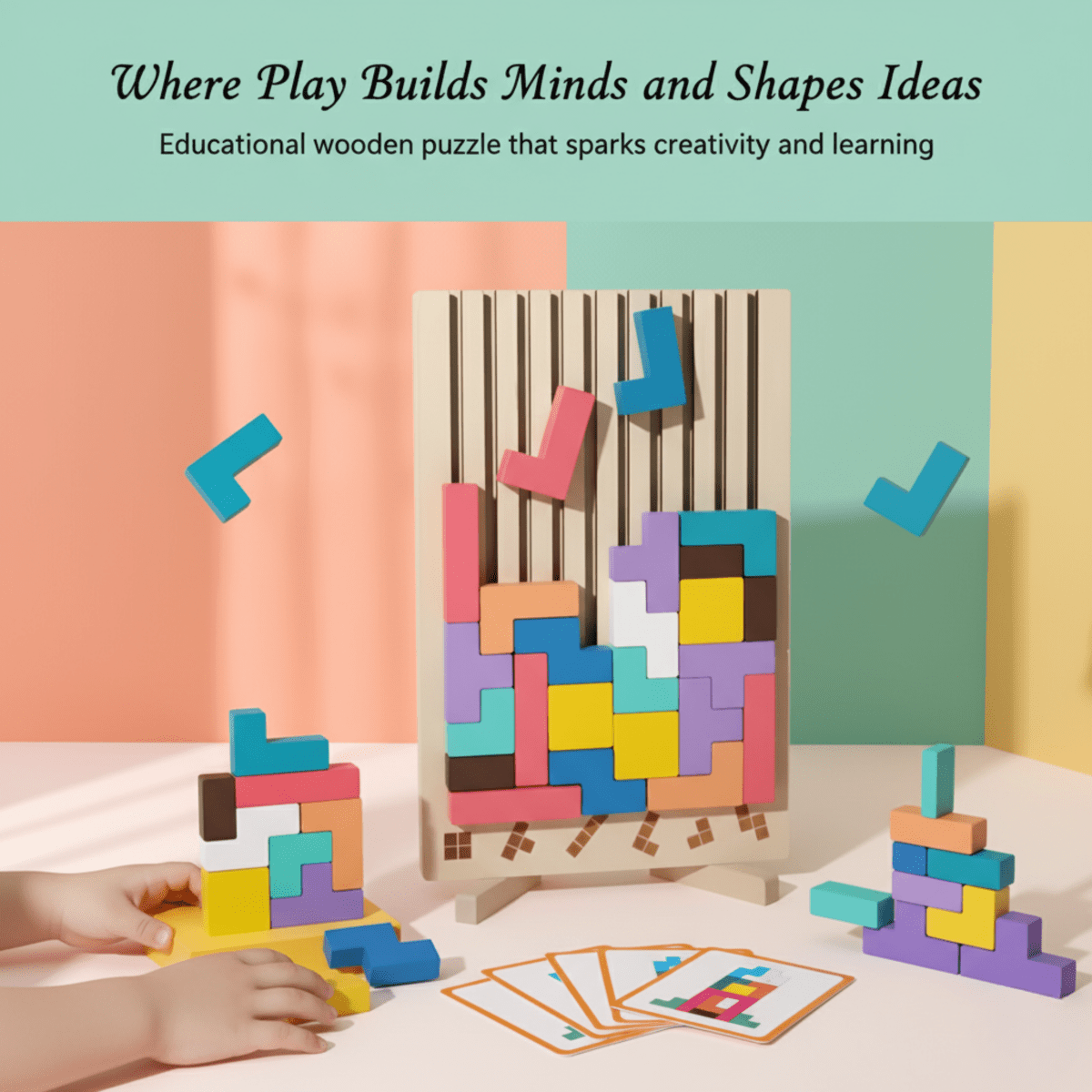 BRIQLEARN – Tetris de madera Montessori para apilar creativamente y entrenamiento lógico