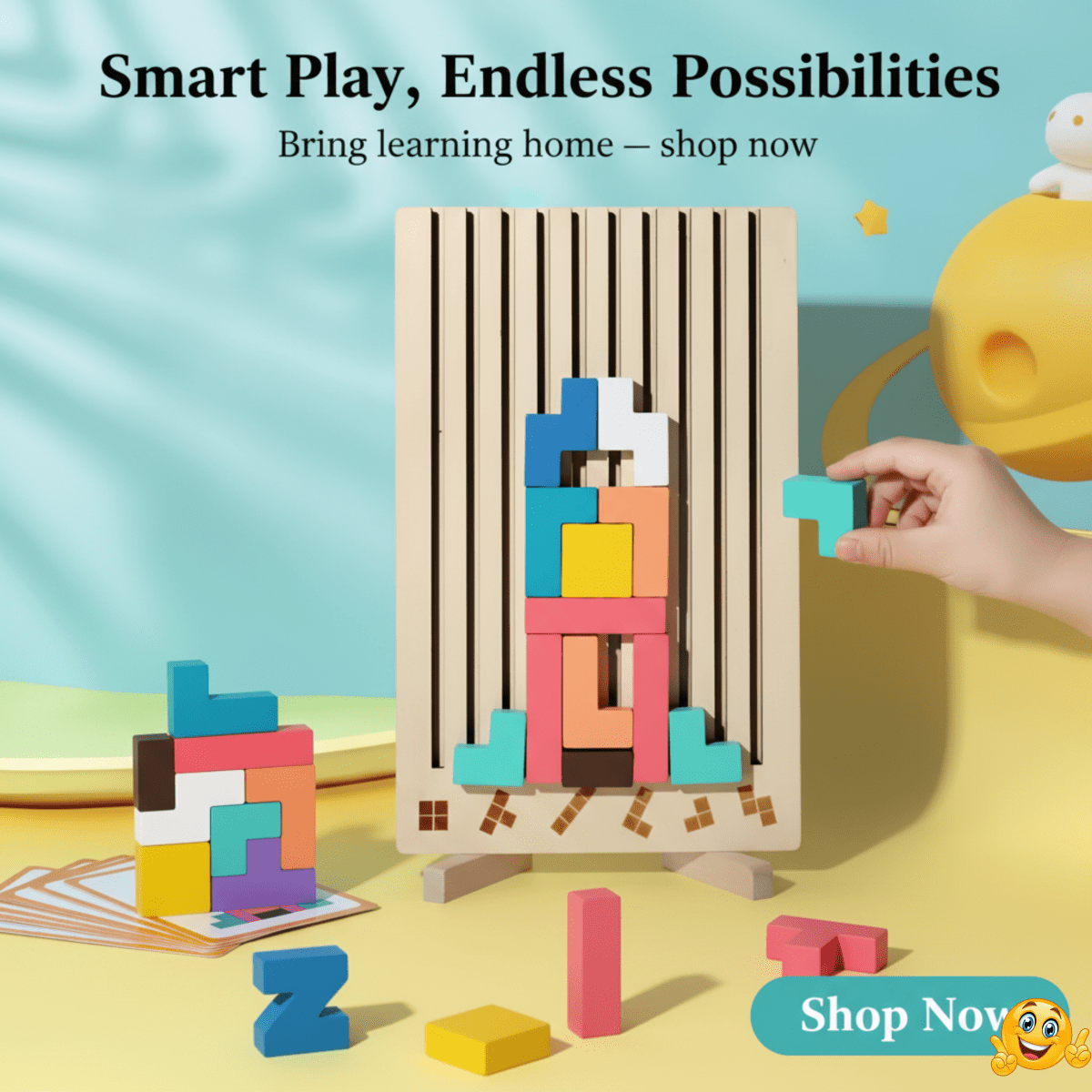 BRIQLEARN – Tetris de madera Montessori para apilar creativamente y entrenamiento lógico