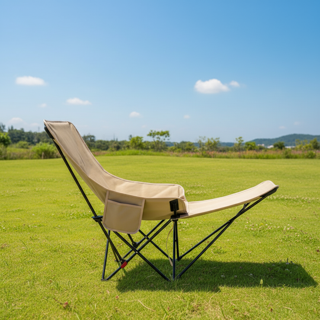 Silla de camping plegable de tela Oxford industrial contemporánea de acero al carbono con respaldo y reposapiés para exteriores | Brehn