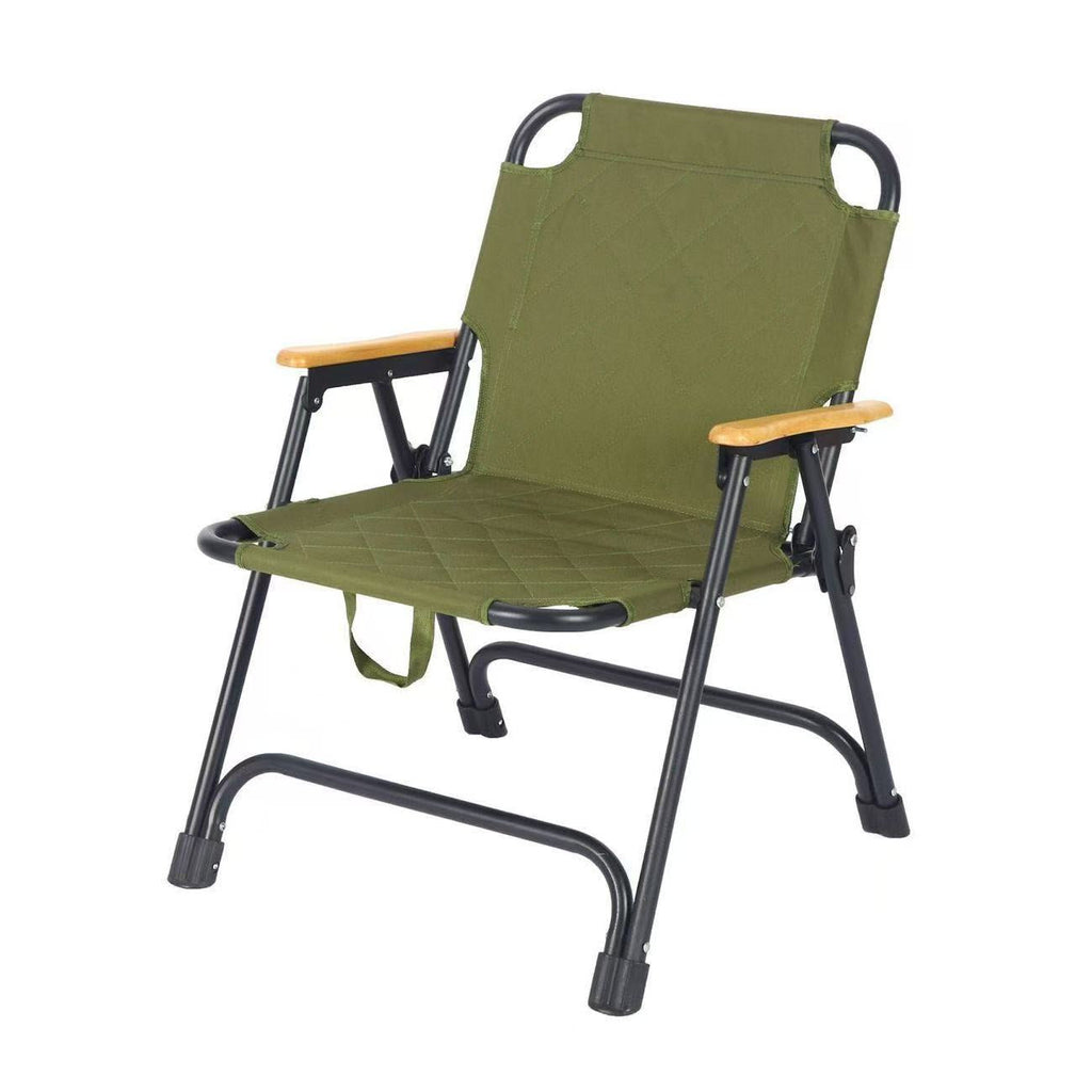Moderno Silla de Camping Plegable Rectangular de Patrón de Diamante de Acero al Carbono Tela Oxford Madera de Haya Respaldo Apoyabrazos para Jardín | Brehn