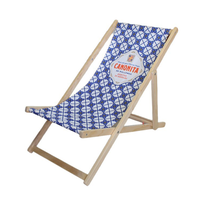 Moderno sillón de playa plegable rectangular de tela Oxford con madera maciza de pino y respaldo para exteriores | Brehn