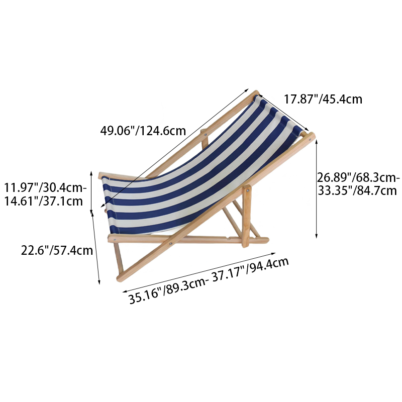 Moderno sillón de playa plegable rectangular de tela Oxford con madera maciza de pino y respaldo para exteriores | Brehn