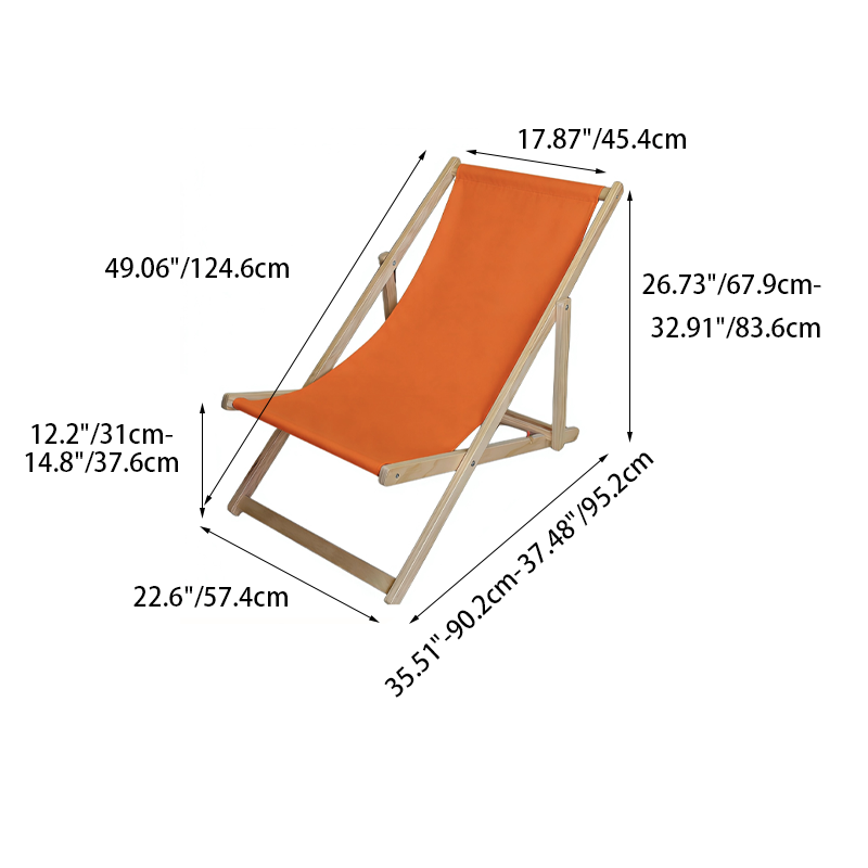 Moderno sillón de playa plegable rectangular de tela Oxford con madera maciza de pino y respaldo para exteriores | Brehn