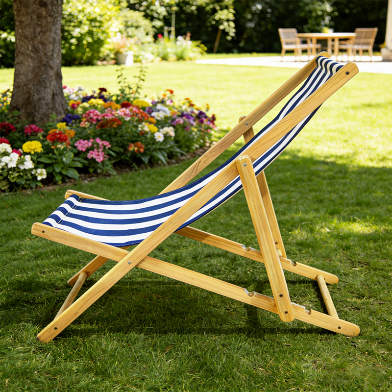 Moderno sillón de playa plegable rectangular de tela Oxford con madera maciza de pino y respaldo para exteriores | Brehn