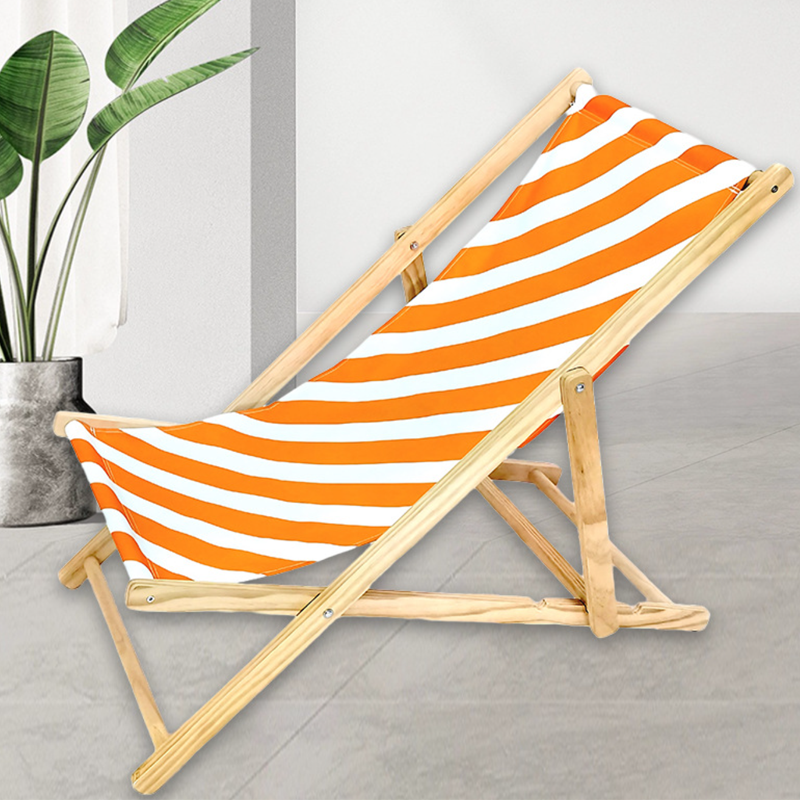 Moderno sillón de playa plegable rectangular de tela Oxford con madera maciza de pino y respaldo para exteriores | Brehn