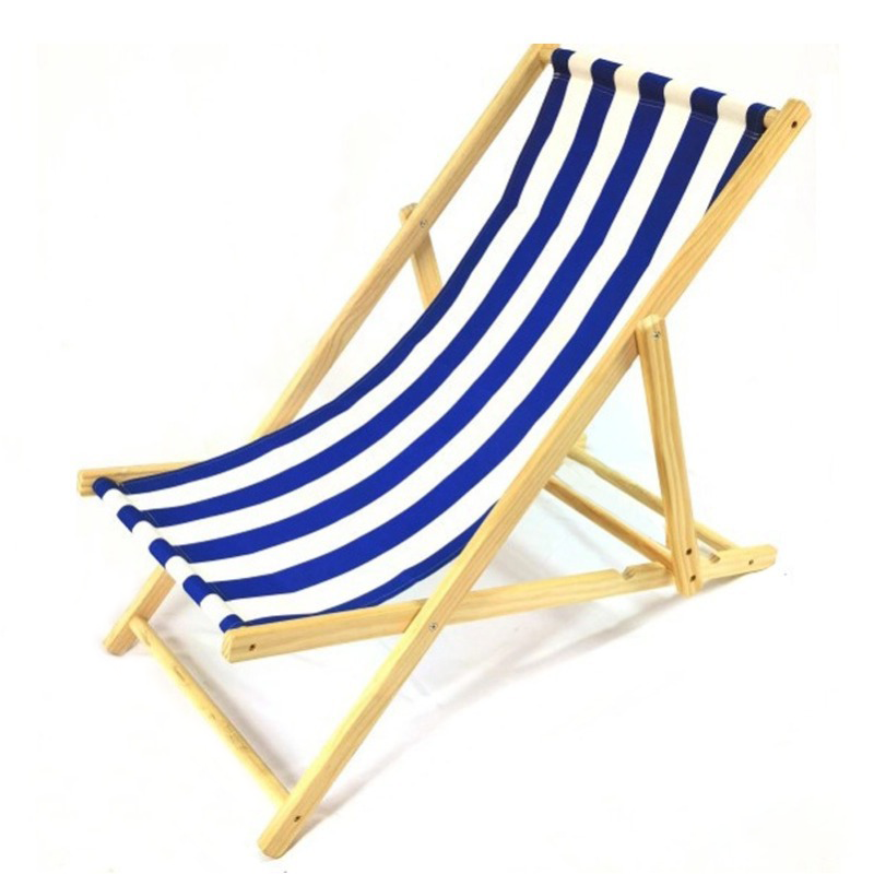 Moderno sillón de playa plegable rectangular de tela Oxford con madera maciza de pino y respaldo para exteriores | Brehn