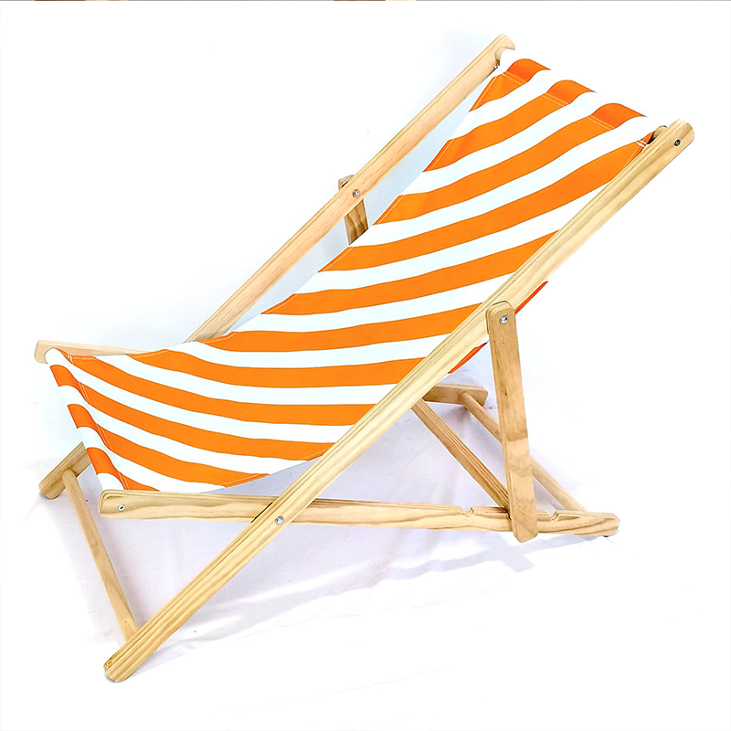 Moderno sillón de playa plegable rectangular de tela Oxford con madera maciza de pino y respaldo para exteriores | Brehn