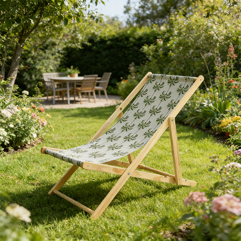Moderno sillón de playa plegable rectangular de tela Oxford con madera maciza de pino y respaldo para exteriores | Brehn