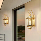 Lámparas de pared impermeables de bronce y vidrio poligonal de 1 luz de estilo europeo tradicional para dormitorio, terraza y jardín