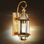 Lámparas de pared impermeables de bronce y vidrio poligonal de 1 luz de estilo europeo tradicional para dormitorio, terraza y jardín