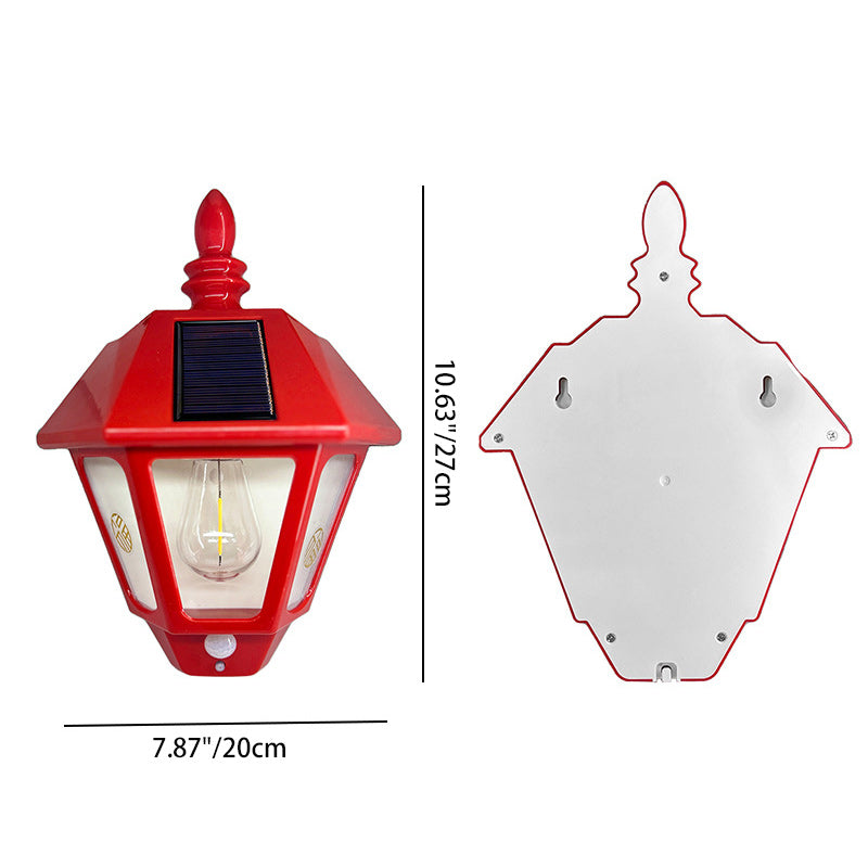 Lámpara de pared solar de 1 luz con signo Fu chino tradicional de hierro ABS para exteriores | Brehn