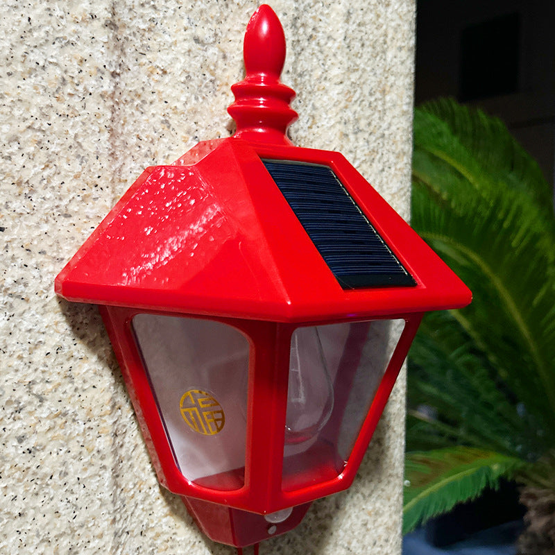 Lámpara de pared solar de 1 luz con signo Fu chino tradicional de hierro ABS para exteriores | Brehn